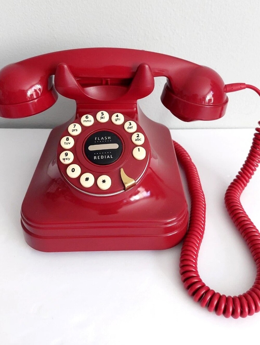 NEW Pottery Barn Grand Phone Red Vintage Retro Desk Top Push Button Rotary
